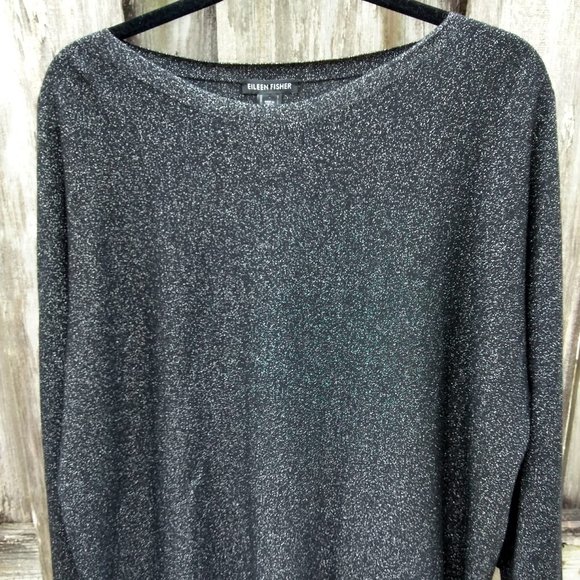 Eileen Fisher black metallic boat neck top Medium - Picture 3 of 5